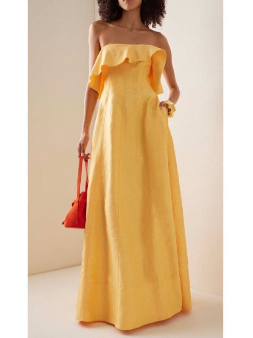 Aje Shallows Strapless Gown in Marigold